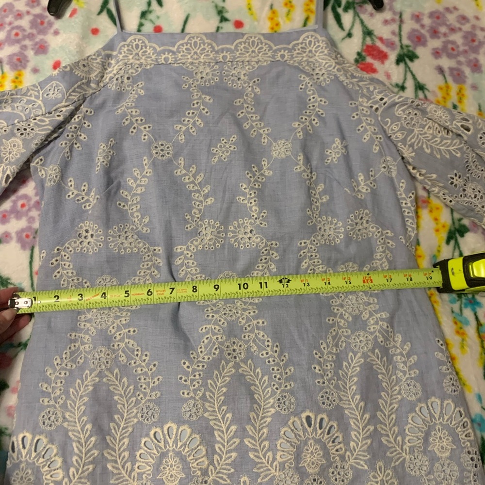 Elegant Blue and Cream Cold Shoulder Embroidered Lace Dress - Picture 14 of 16